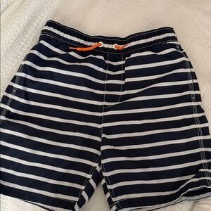 Navy and White Striped Boys Swim Shorts